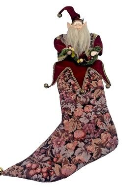 Vintage 3D Elf Christmas Tapestry Stocking Wayne Kleski Victorian Doll